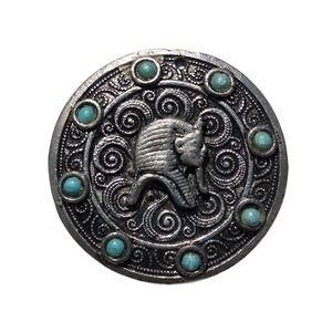 Vintage 1985 Egyptian Revival Headdress Pendant Turquoise Accents Embossed Metal